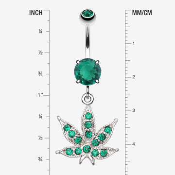 Detail View 1 of Marijuana Leaf Sparkle Belly Ring-Green